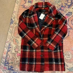 NWT forever 21 red plaid teddy coat sz M